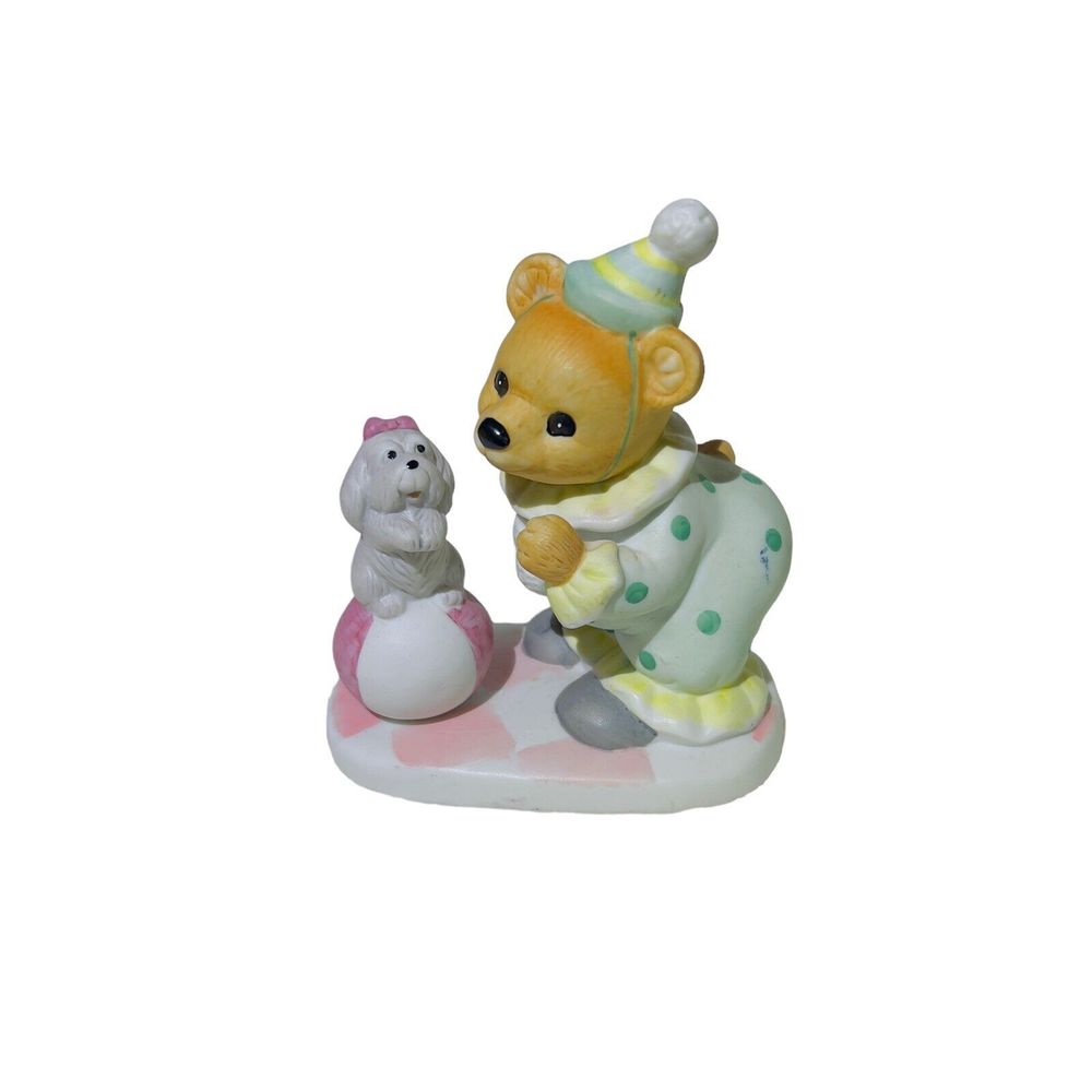 VTG 1980's HOMCO Porcelain 4.5" Clown Bear Dog On A Ball Figure #8881- Taiwan